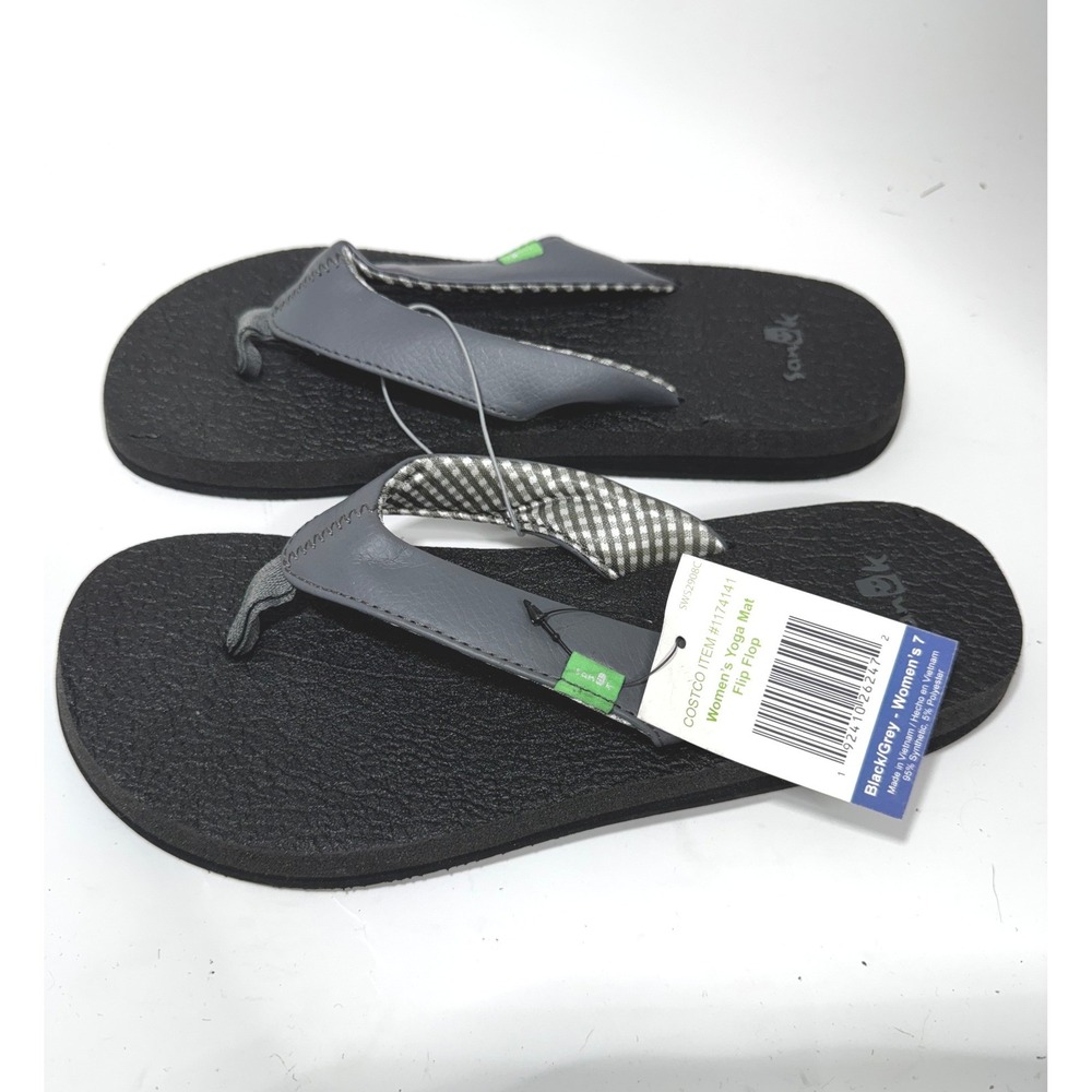Sanuk Womens Yoga Mat Flip Flop Black Grey Gingham Sandals Size 7 SWS2908C NEW - Picture 5 of 7